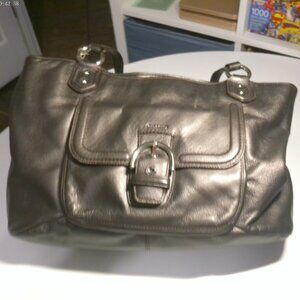 COACH F24961 Silver Hematite Campbell Large Carryall Tote Shoulder Bag Leather